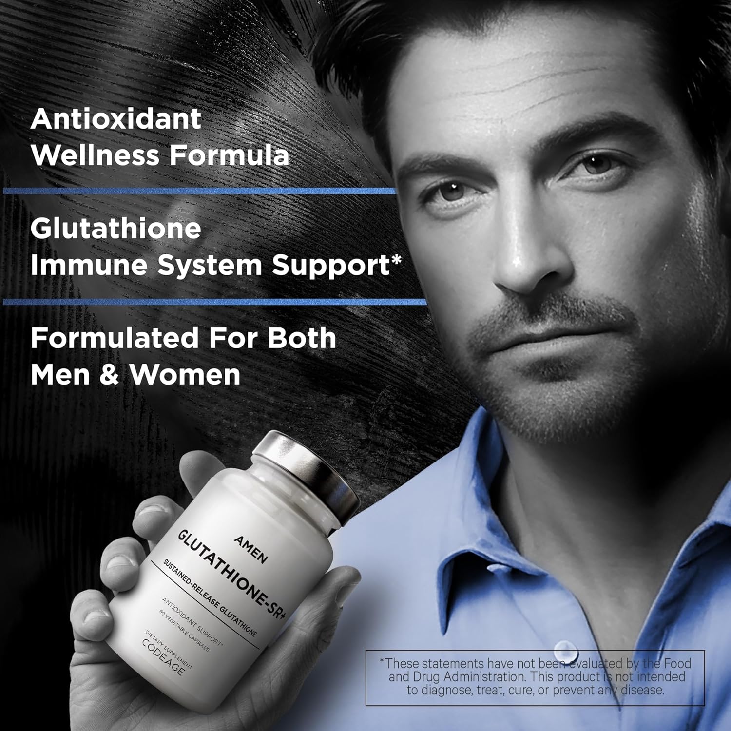 2-Month Supply Amen Glutathione-SR+ Supplement with L-Glutathione & Fenugreek Seed - Time-Release Formula - 60 Capsules