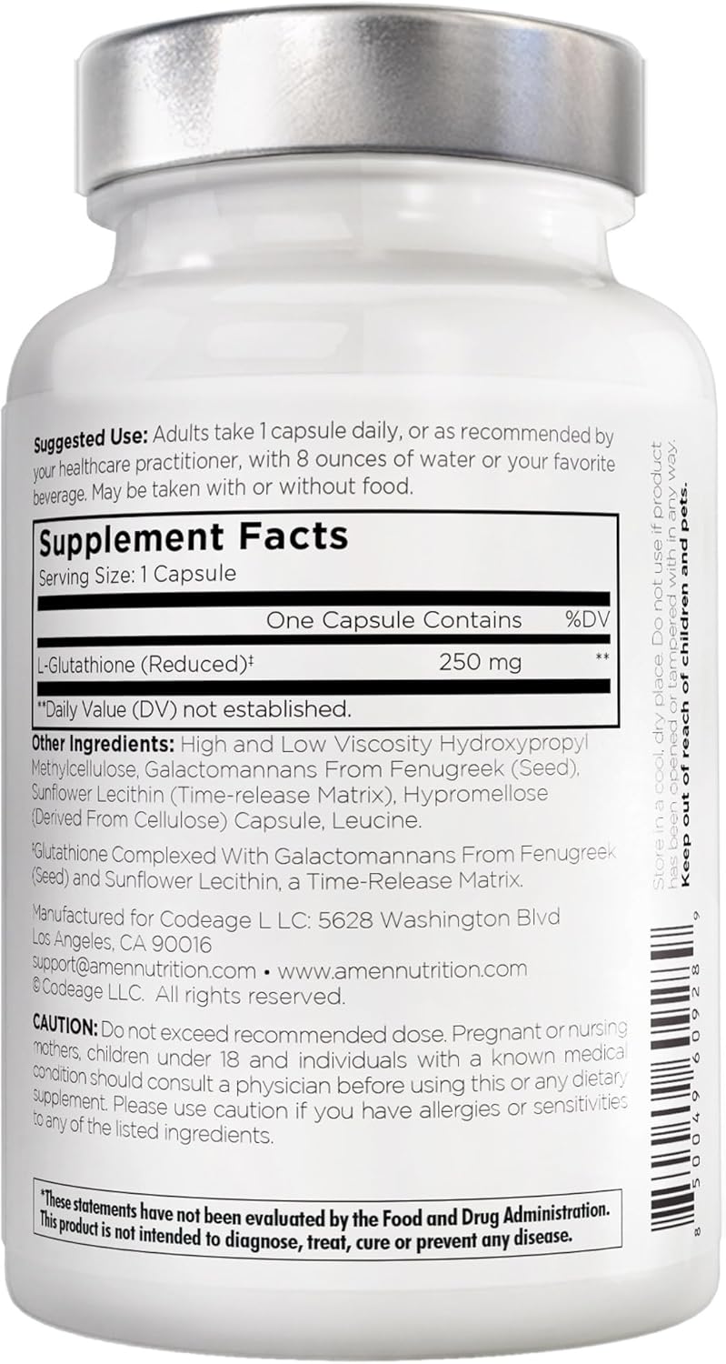 2-Month Supply Amen Glutathione-SR+ Supplement with L-Glutathione & Fenugreek Seed - Time-Release Formula - 60 Capsules