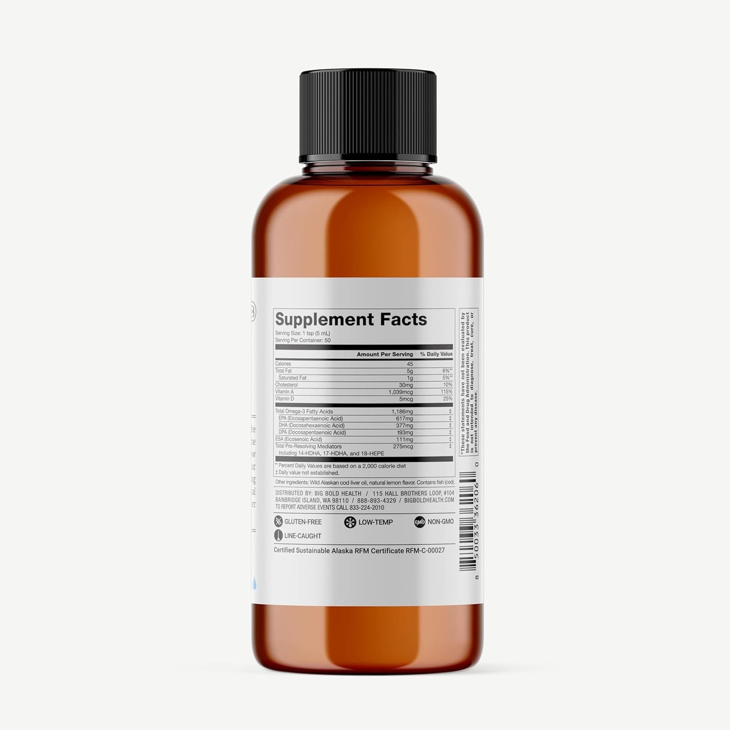 2 Month Supply Dutch Harbor Omega™ Wild Alaskan Cod Liver Fish Oil with Omega-3 Fatty Acids for Health, 8 oz. Lemon Flavor