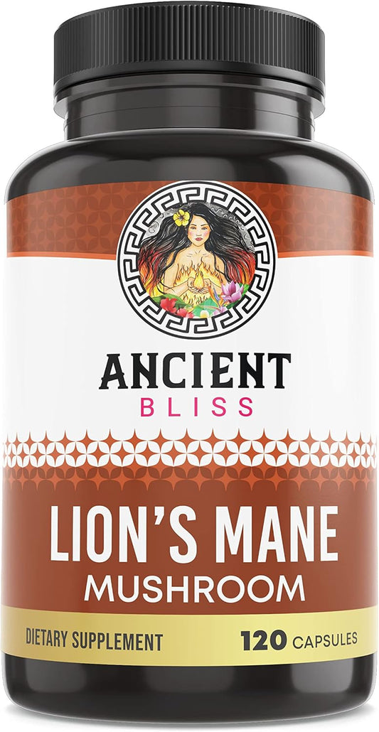 2 Month Supply of Ancient Bliss Lion's Mane Supplement - 120 Vegan Mushroom Capsules for Mental Clarity, Energy, Focus, Memory, and Immune Support