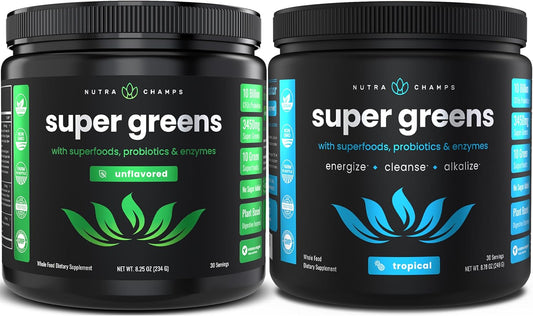2 Month Supply of NutraChamps Super Greens in Unflavored and Tropical Flavors