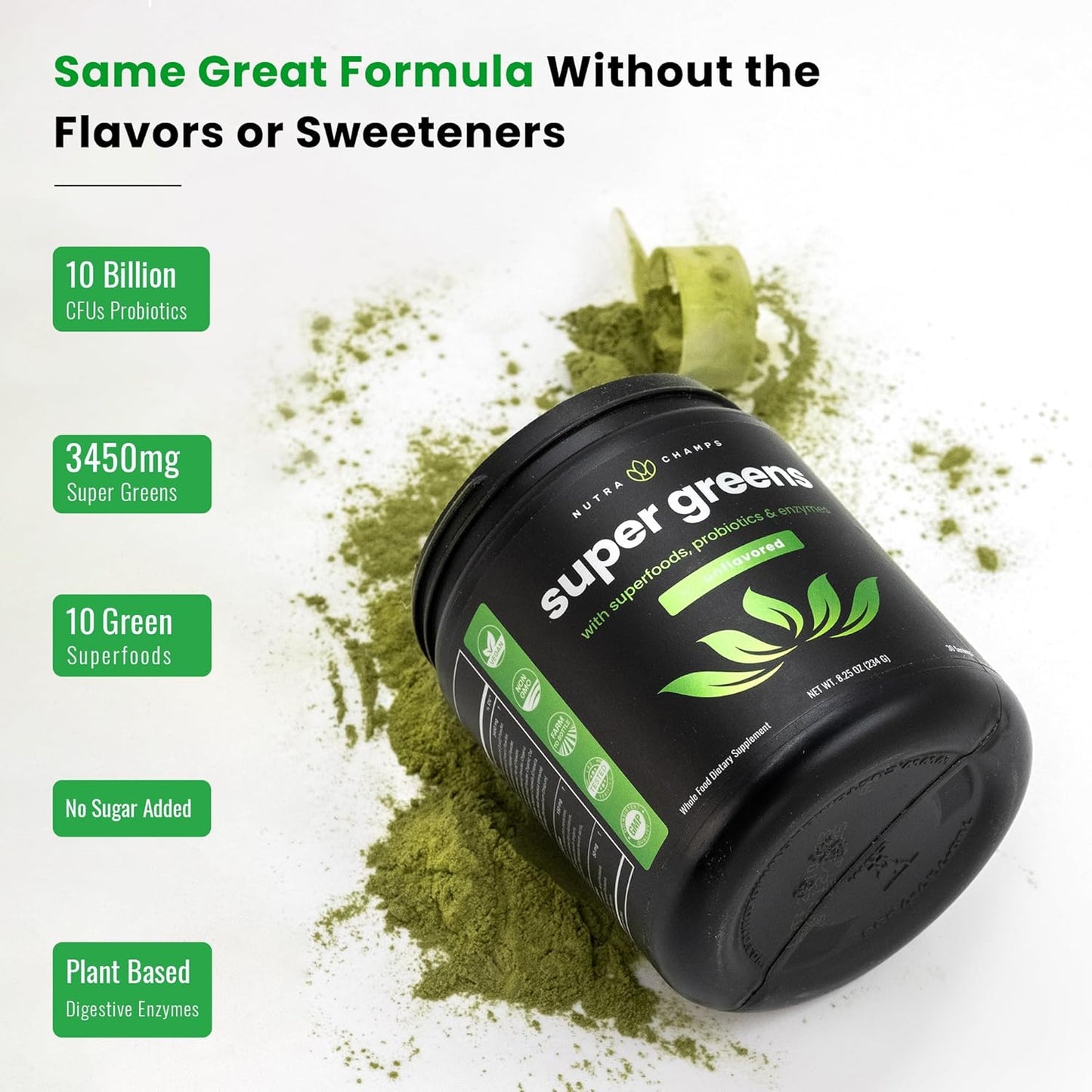 2 Month Supply of NutraChamps Super Greens in Unflavored and Tropical Flavors