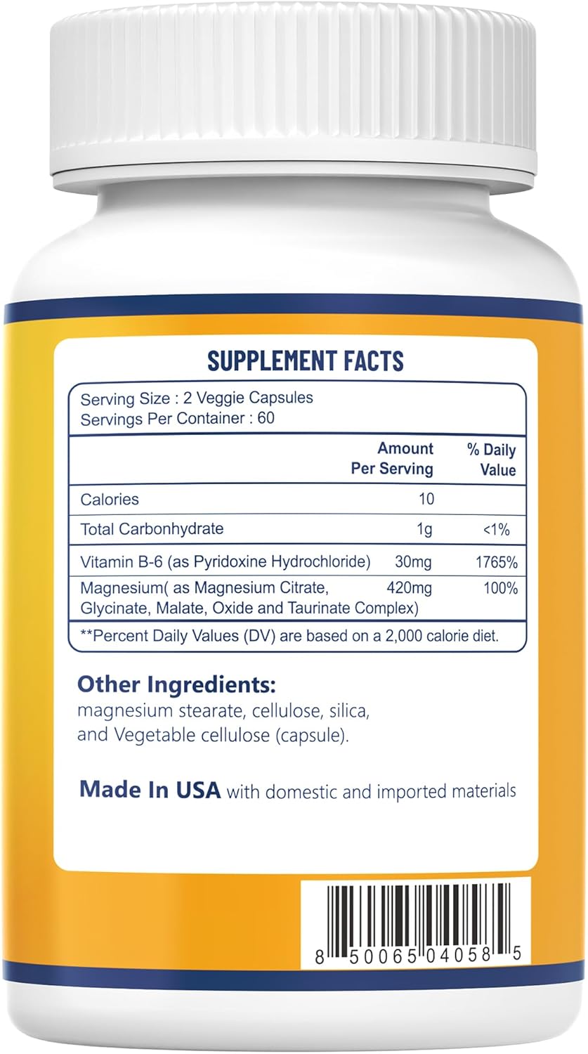 2-Month Supply of YOYKYE Magnesium Complex with Vitamin B6 - 420mg 5-in-1 Magnesium Blend for Calm, Sleep, and Leg Cramps - High Absorption Formula