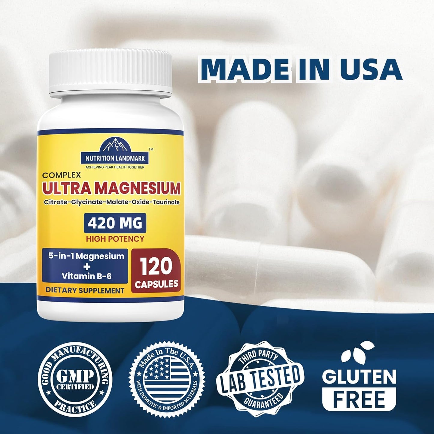 2-Month Supply of YOYKYE Magnesium Complex with Vitamin B6 - 420mg 5-in-1 Magnesium Blend for Calm, Sleep, and Leg Cramps - High Absorption Formula