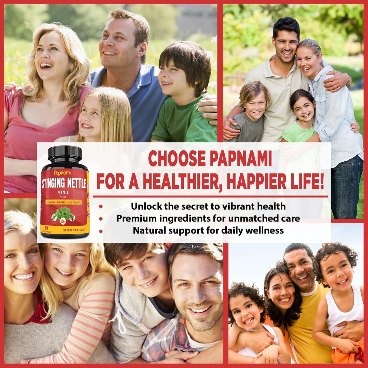 2 Month Supply Papnami Stinging Nettle Extract Capsules with Boswellia, Turmeric & Saw Palmetto for Joint, Body Management, Skin, Hair & Immunity