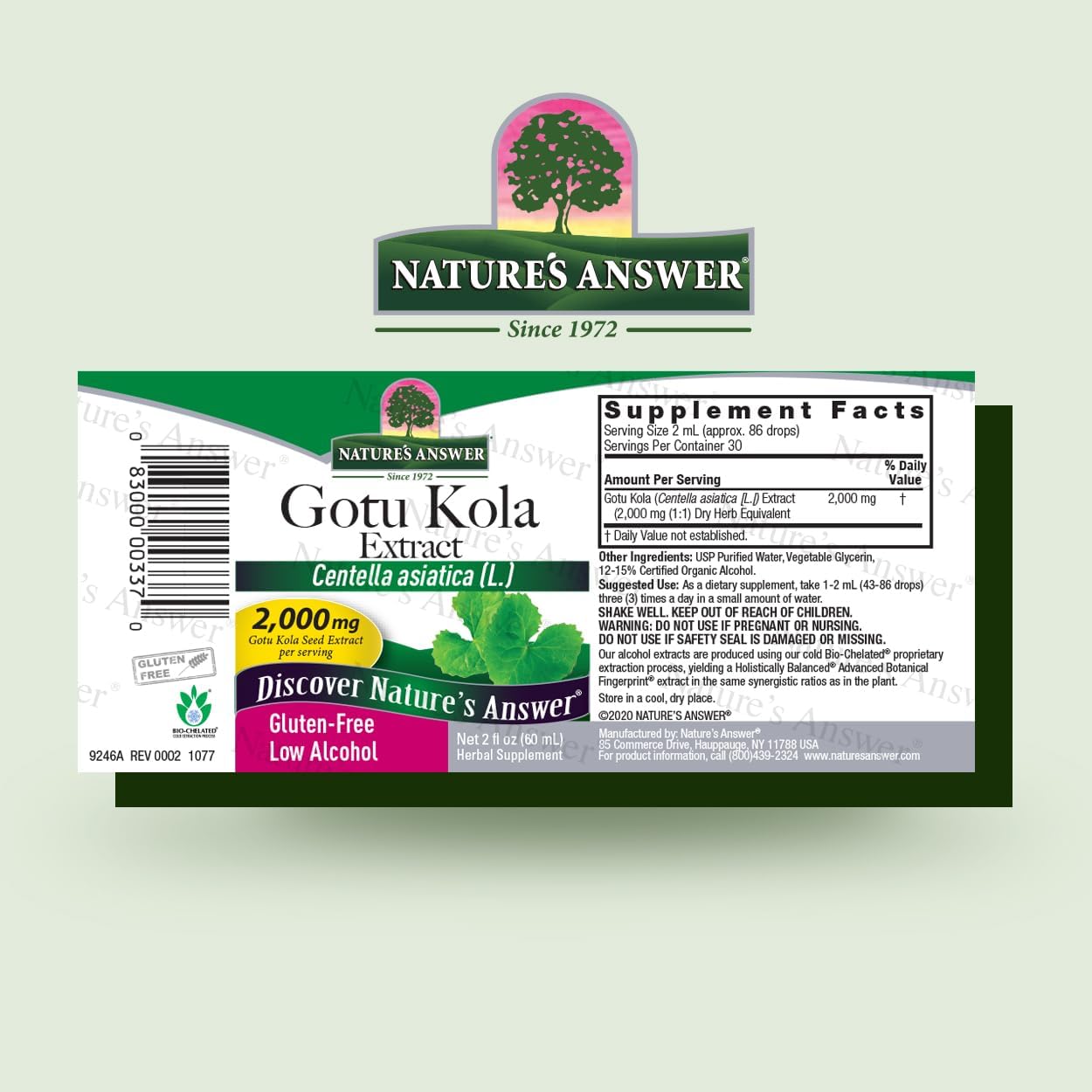2 oz Gotu Kola Herb Tincture - Organic Alcohol | Immune System Support Supplement | Made in USA