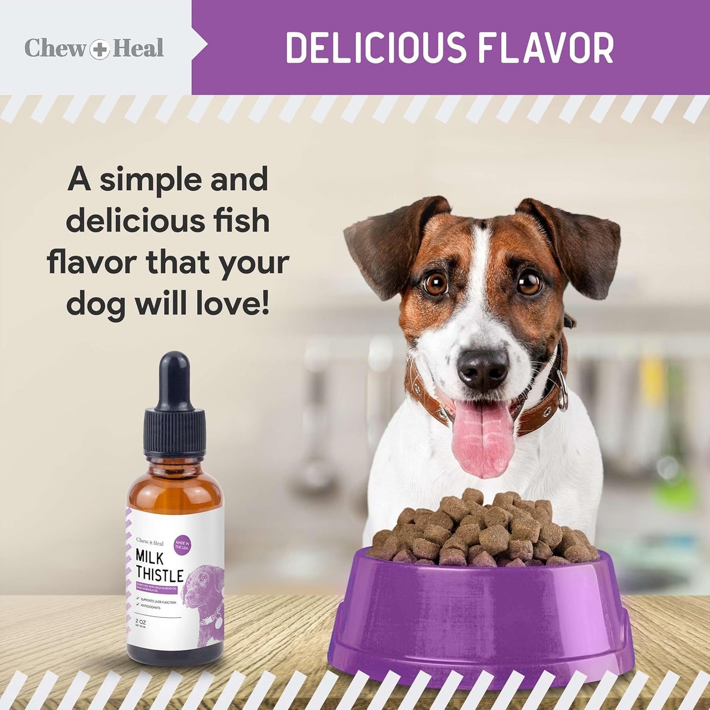 2 oz Liquid Milk Thistle Supplement with Wild Alaskan Salmon Oil for Dogs Liver and Kidney Support by Chew + Heal Labs - Made in USA