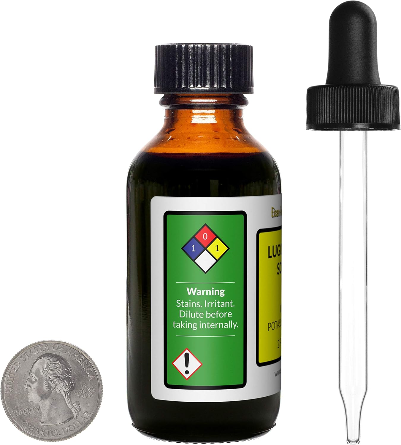 2 Oz Lugol's Iodine Solution - 2% Concentration - Amber Glass Bottle with Dropper by Eisen-Golden Labs