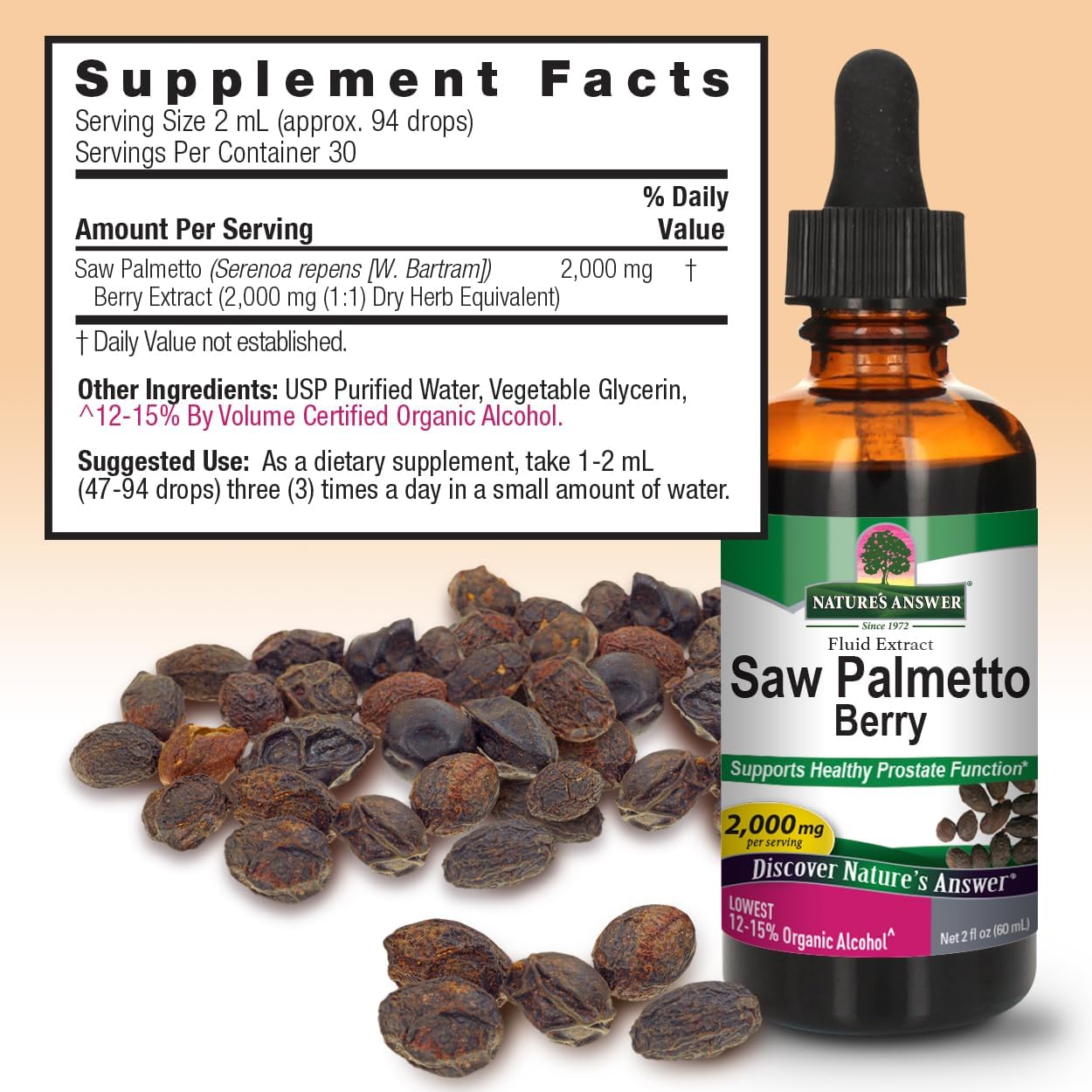 2 oz Organic Alcohol Saw Palmetto Berry | Prostate & Urinary Health Support for Hair Growth