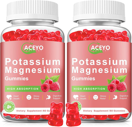 2 Pack ACEYO Raspberry Magnesium Gummies for Adults & Kids | High Absorption | Leg Cramp Relief | Heart & Immune Health | Vegan Chewable Supplement