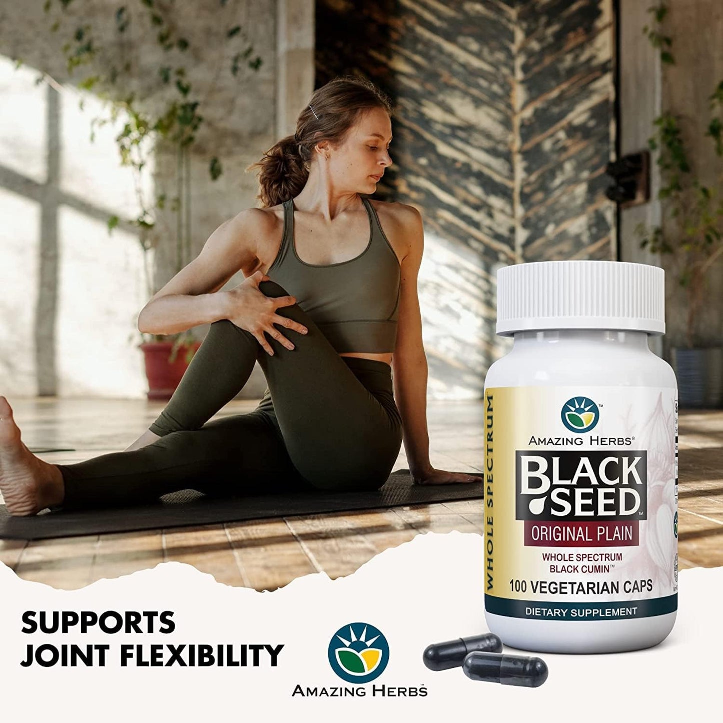 2-Pack Amazing Herbs Whole Spectrum Black Seed Vegetarian Capsules - Gluten Free, Non GMO, Cold Pressed Nigella Sativa for Digestive Health - 100 Count, 475mg