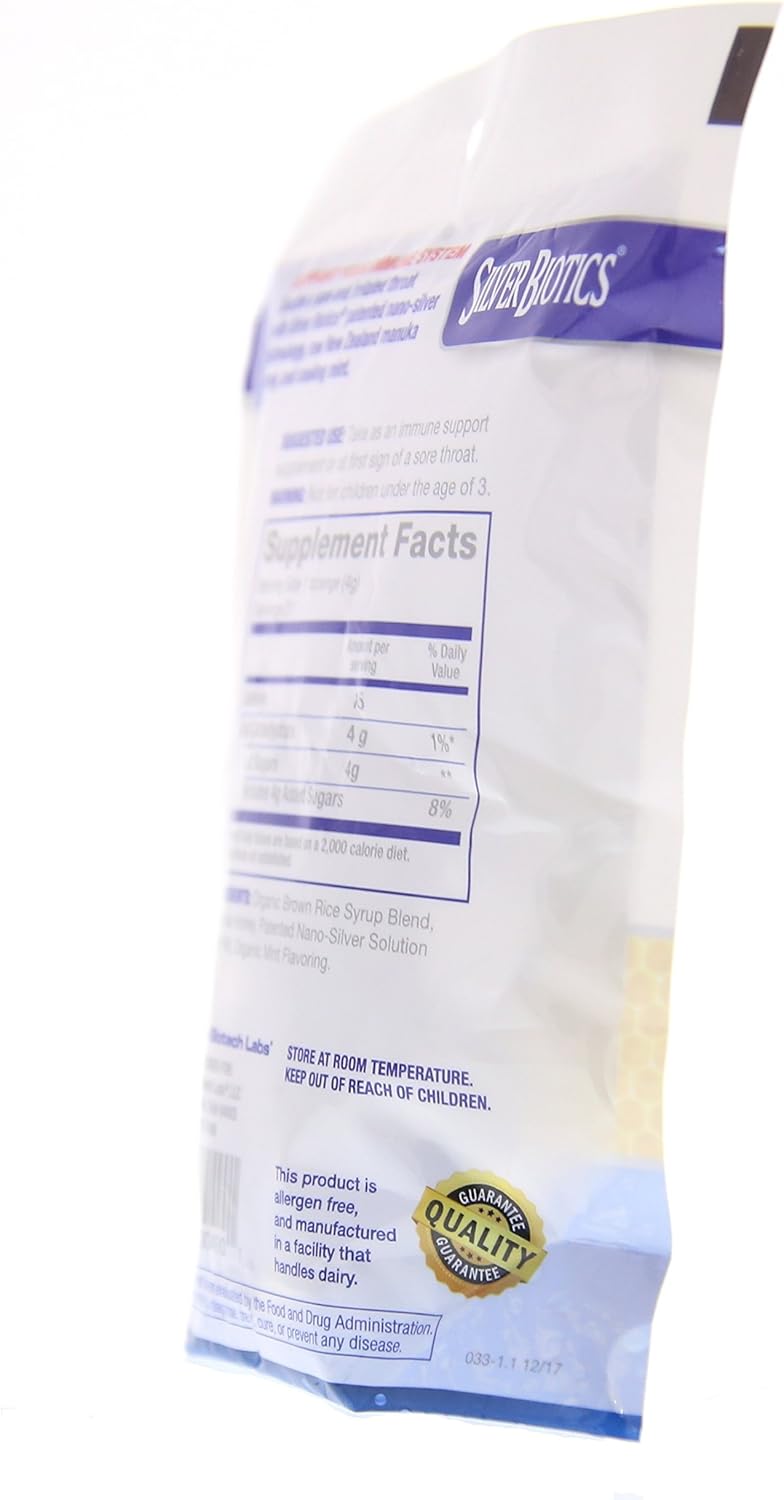 2 Pack American Biotech Labs Silver Biotics Silver Lozenges with 60ppm SilverSol & Manuka Honey, Mighty Manuka Mint - 21 Count