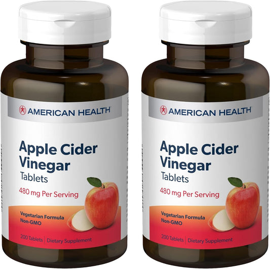 2-Pack American Health Apple Cider Vinegar Tablets - 200 Servings, 480mg Per Serving - Non-GMO, Vegetarian, Gluten Free