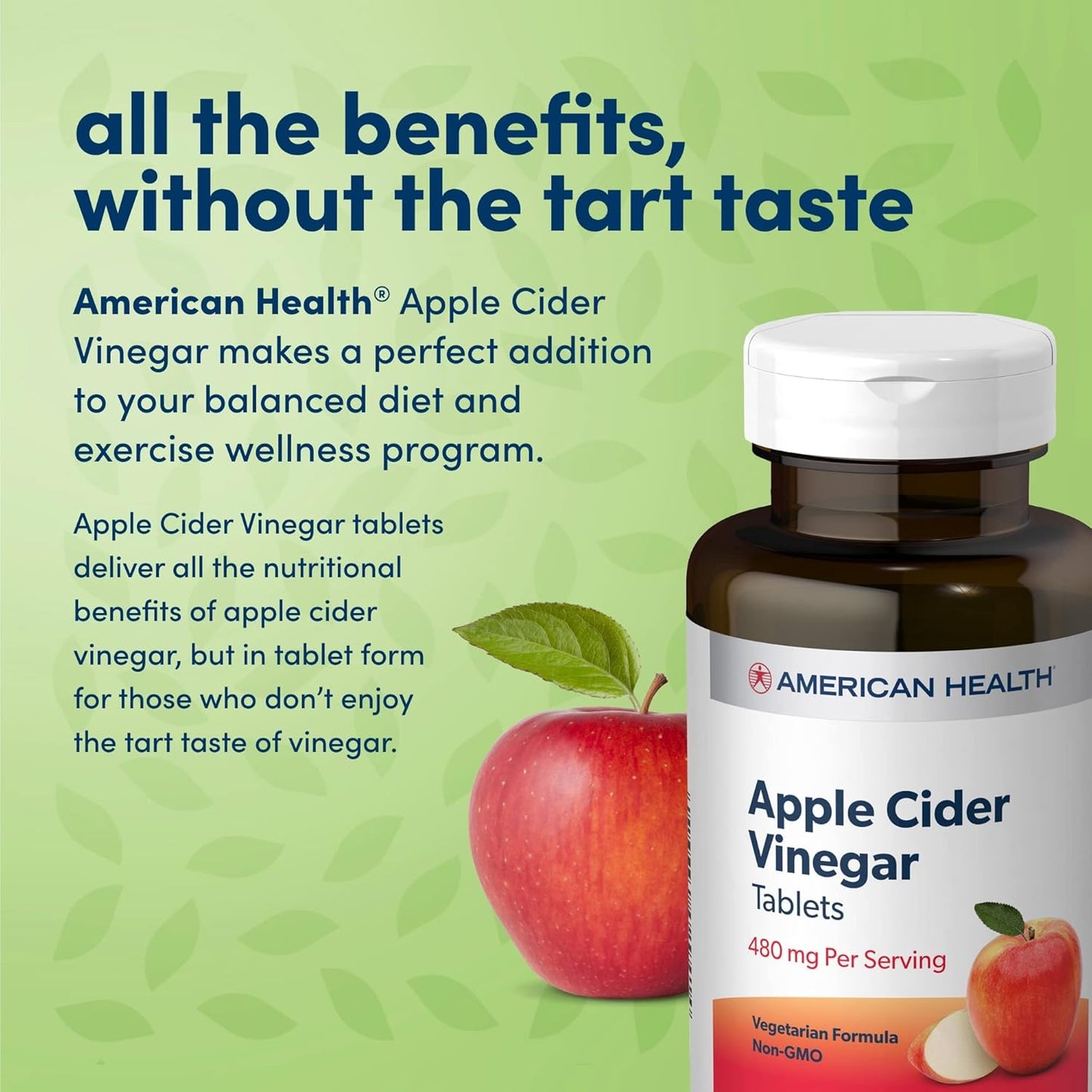 2-Pack American Health Apple Cider Vinegar Tablets - 200 Servings, 480mg Per Serving - Non-GMO, Vegetarian, Gluten Free