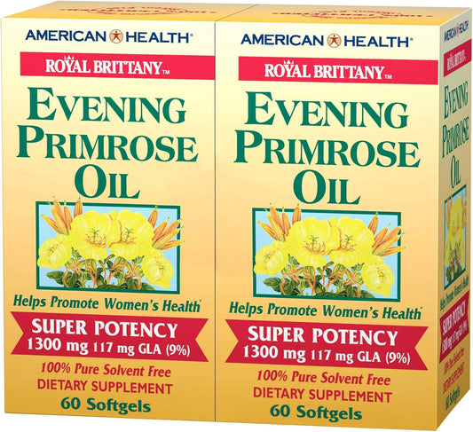2-Pack American Health Dietary Fiber Supplements & Royal Brittany Evening Primrose Oil - 60 Count each