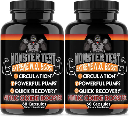 2-Pack Angry Supplements Monster Test Nitric Oxide Booster Capsules for Extreme Energy, Circulation, and Recovery