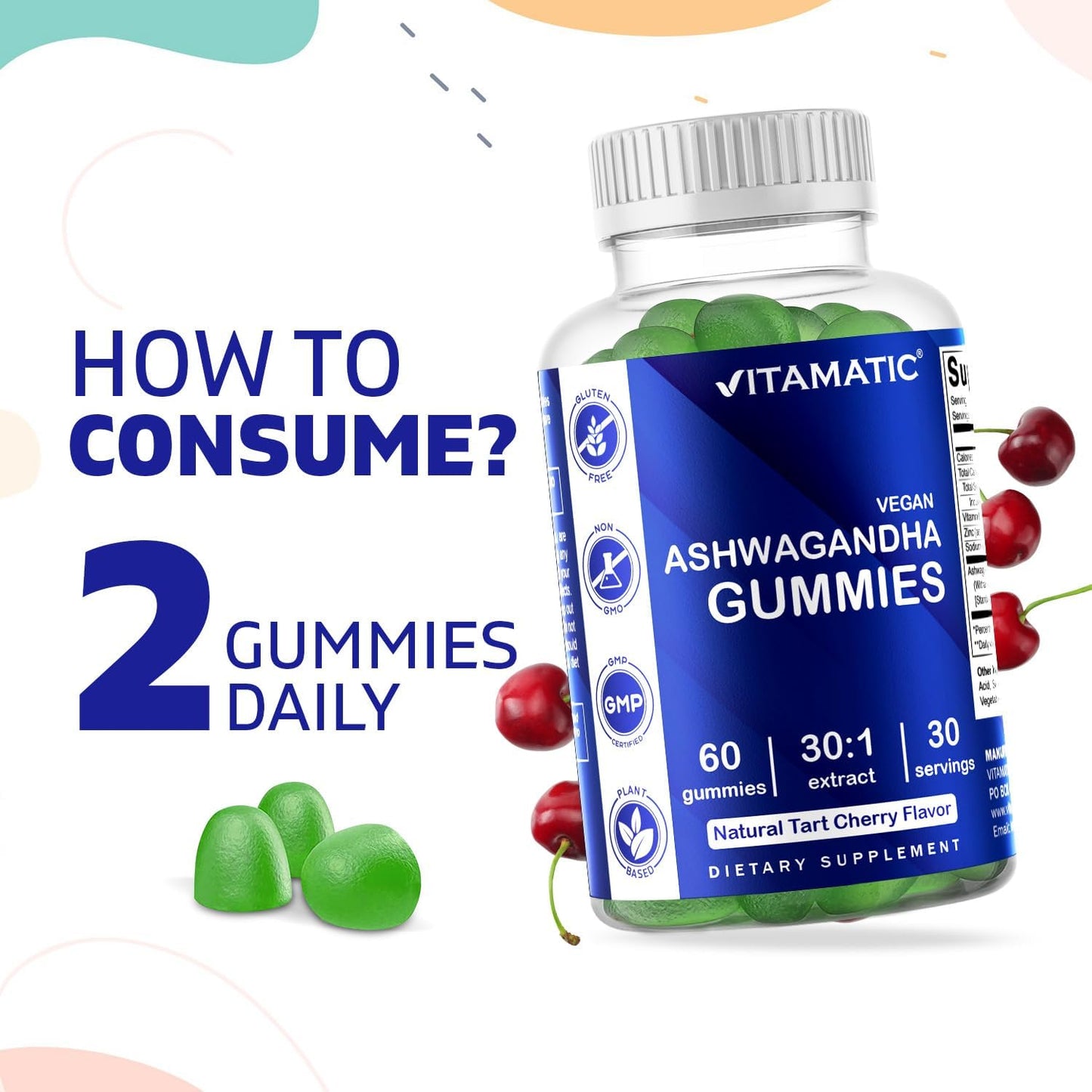 2 Pack Ashwagandha Gummies - 60 Vegan Gummies with 30X Concentrate Extract - High Withanolides Content