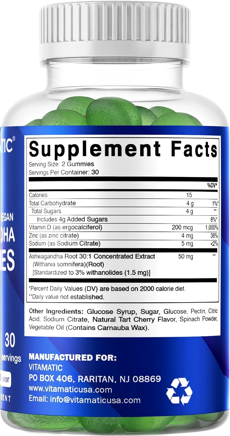2 Pack Ashwagandha Gummies - 60 Vegan Gummies with 30X Concentrate Extract - High Withanolides Content