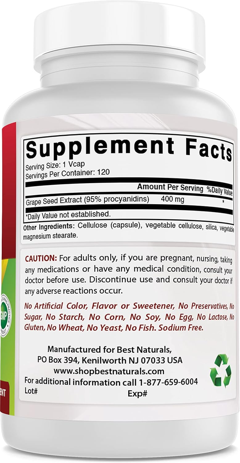 2-Pack Best Naturals Grapeseed Extract 400mg - 240 Vegetarian Capsules