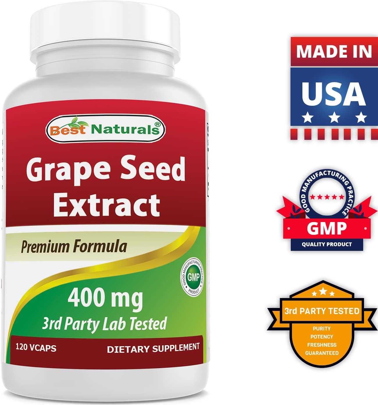 2-Pack Best Naturals Grapeseed Extract 400mg - 240 Vegetarian Capsules