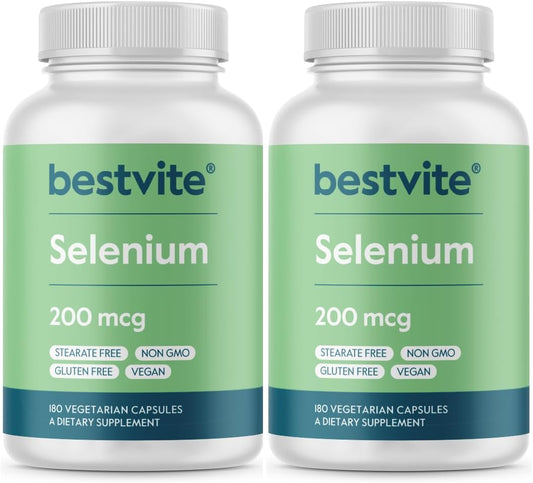 2-Pack Bestvite Selenium 200mcg Vegetarian Capsules - Vegan & Non-GMO - Gluten-Free - No Stearates or Flow Agents