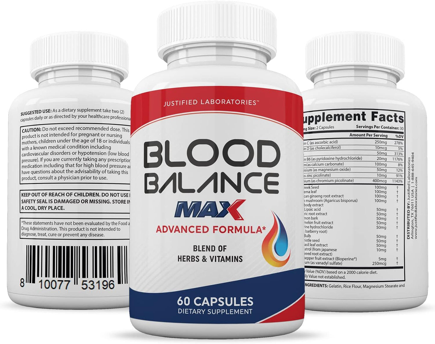 2 Pack Blood Balance Max 1295MG Formula Supplement Pills - 120 Capsules by Justified Laboratories