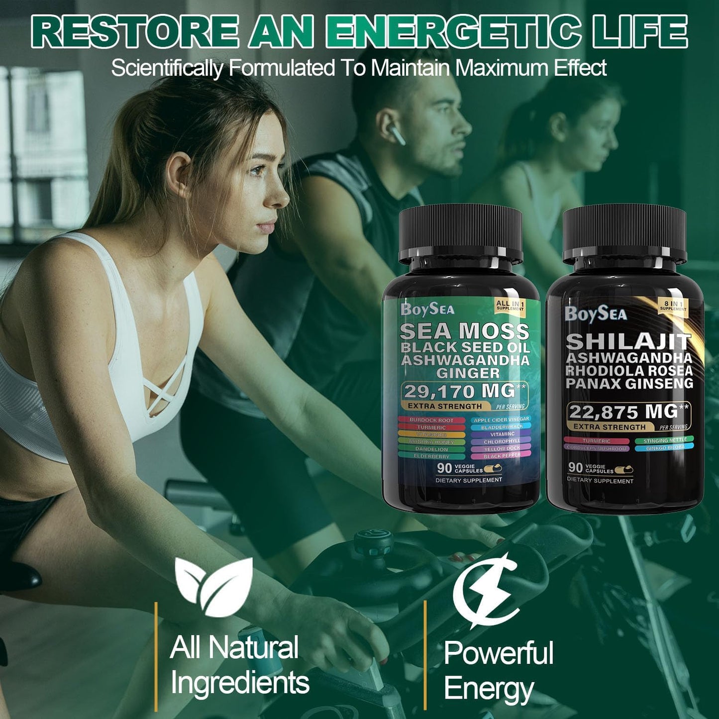 2-Pack Boysea Shilajit and Sea Moss Bundle - 90 Count - Various Supplements - Boost Energy and Immunity - 100% Natural Ingredients