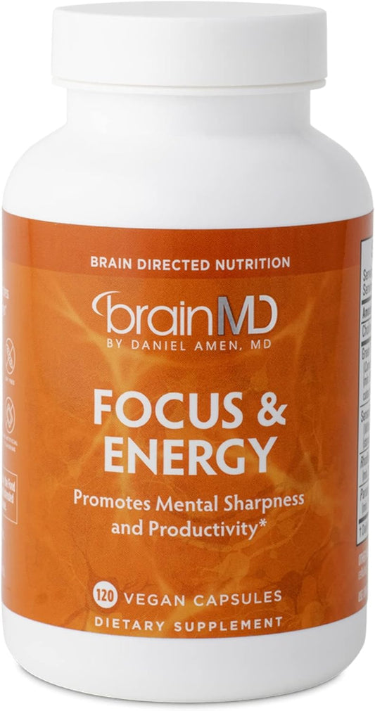 2-Pack BRAINMD Dr Amen Focus & Energy Supplement - 120 Capsules - Supports Concentration & Attention - Caffeine & Gluten Free - 60 Servings