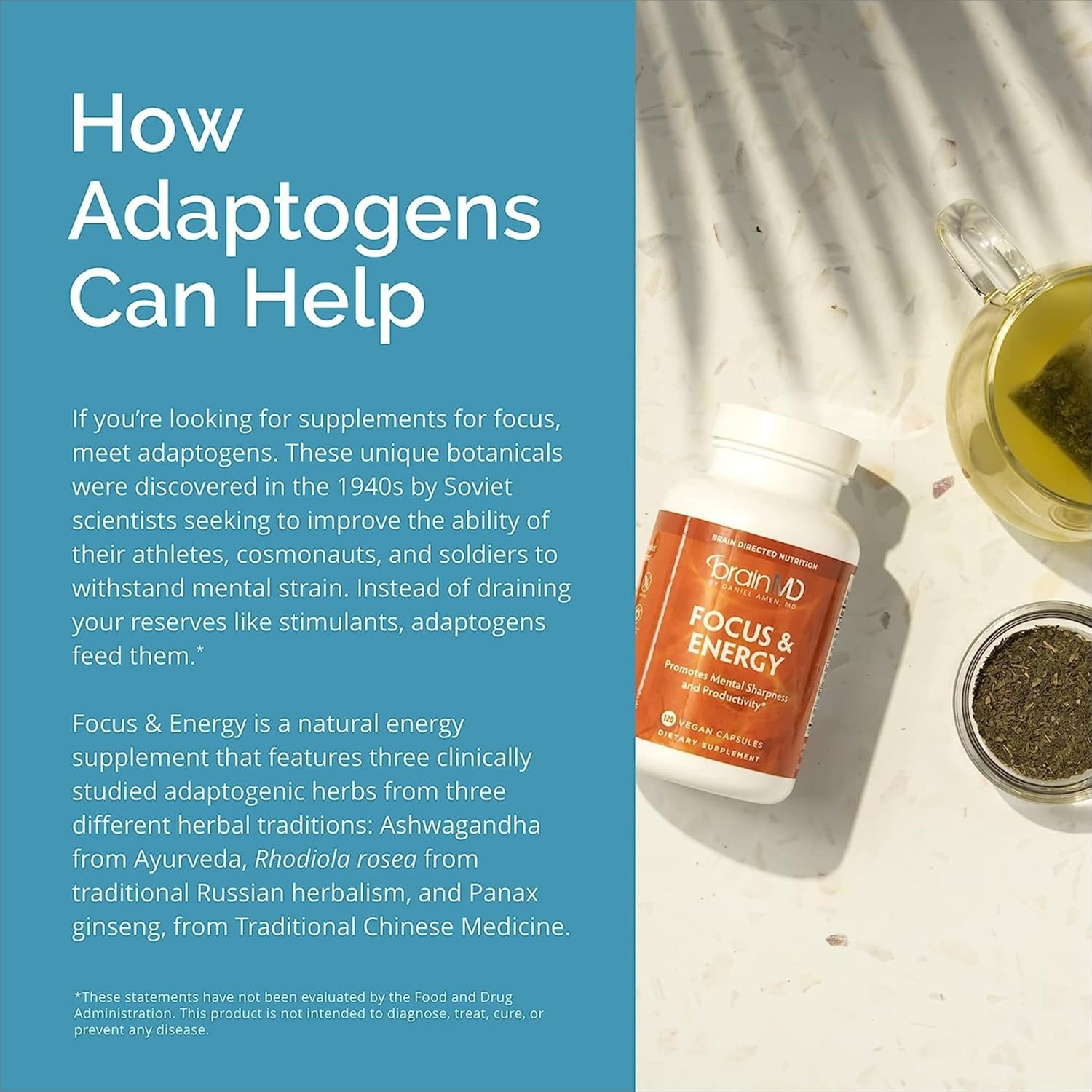 2-Pack BRAINMD Dr Amen Focus & Energy Supplement - 120 Capsules - Supports Concentration & Attention - Caffeine & Gluten Free - 60 Servings