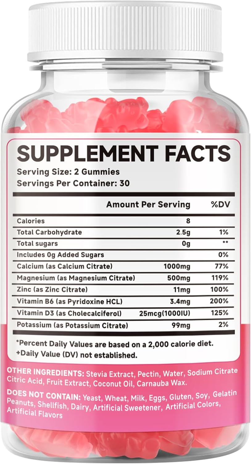 2 Pack Calcium Citrate Gummies 1000mg with Vitamin D3 for High Absorption, Muscle & Immune Support - Raspberry Flavor - 120 Count