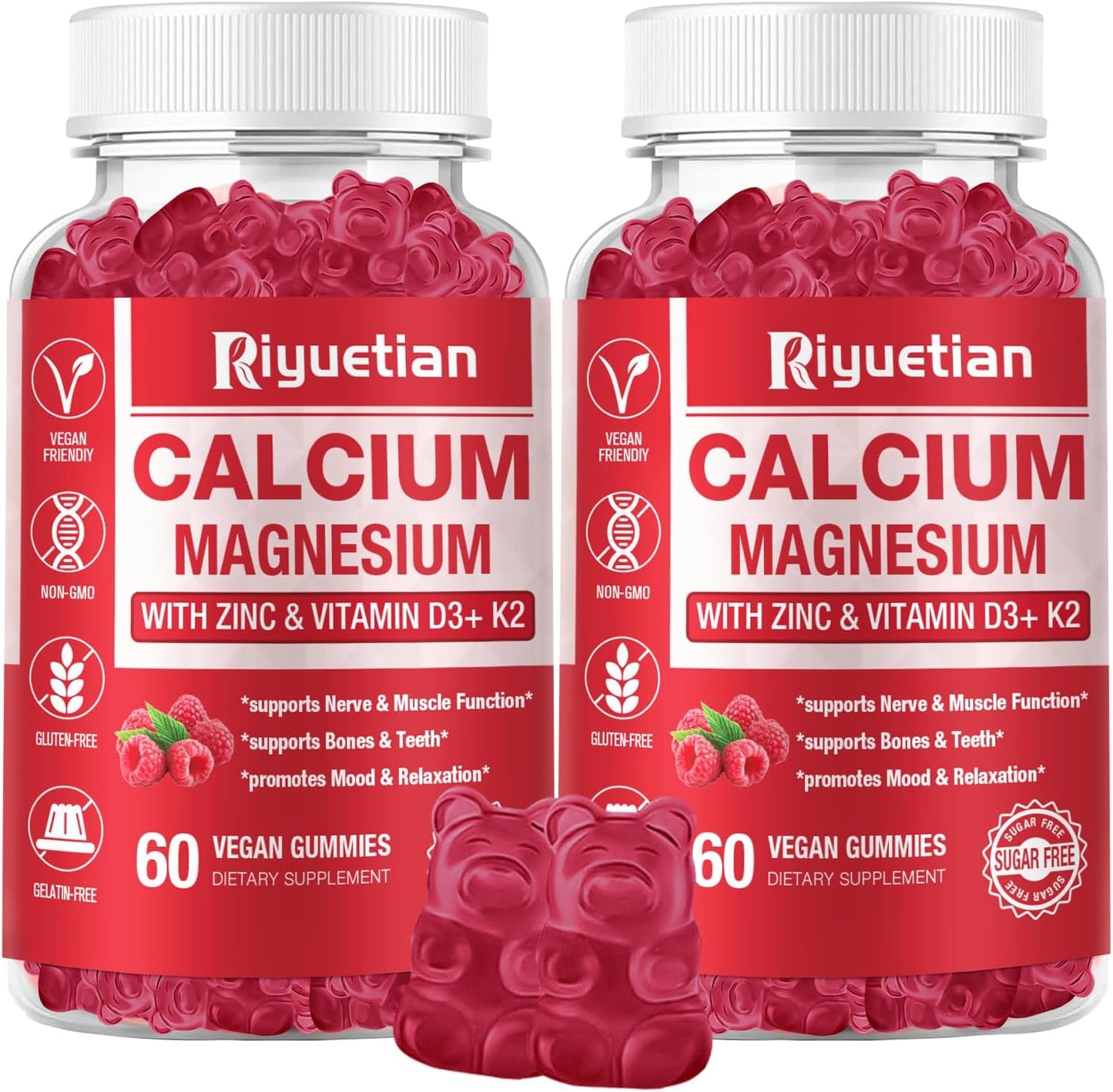 2 Pack Calcium Magnesium Zinc Gummies with Vitamin D3 for Bone, Muscle & Immune Health - 120 Count - Vegan & Gluten-Free