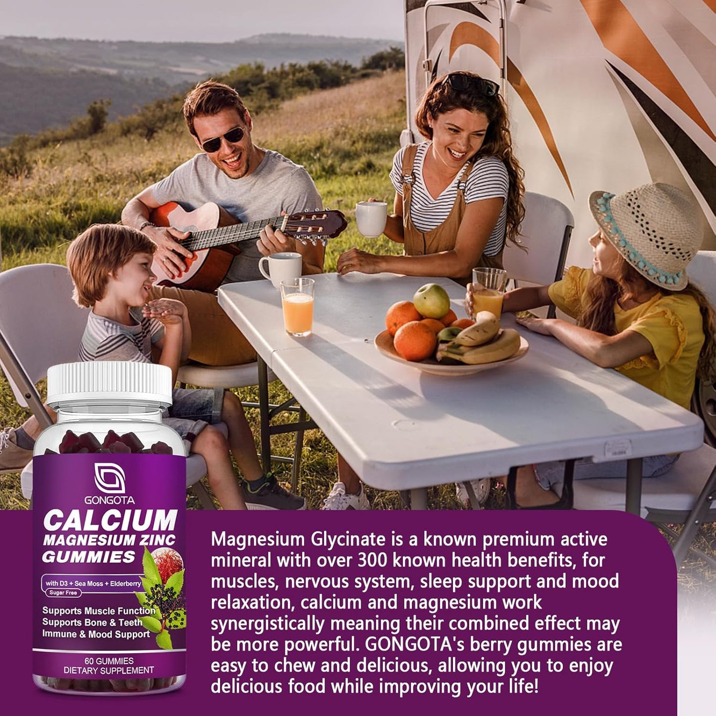 2-Pack Calcium Magnesium Zinc with Vitamin D3 Gummies for Bone & Muscle Support - Vegan & Sugar-Free Formula for Adults and Teens