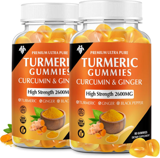 2 Pack CHANUBITO Turmeric Curcumin Gummies with Ginger & Black Pepper - Immune Support for Adults - Vegan, Gluten Free - Healthy Skin & Muscle Support