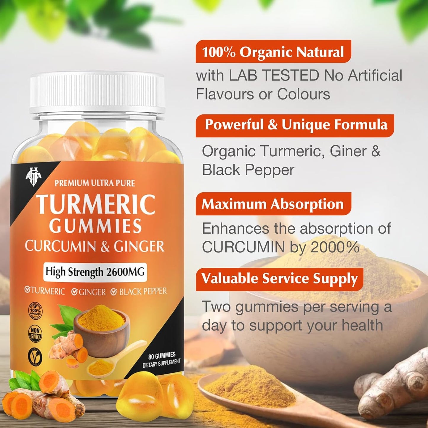 2 Pack CHANUBITO Turmeric Curcumin Gummies with Ginger & Black Pepper - Immune Support for Adults - Vegan, Gluten Free - Healthy Skin & Muscle Support