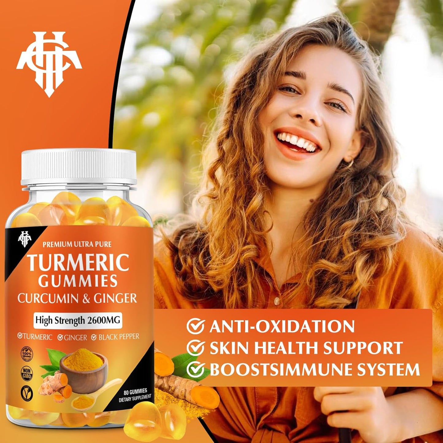 2 Pack CHANUBITO Turmeric Curcumin Gummies with Ginger & Black Pepper - Immune Support for Adults - Vegan, Gluten Free - Healthy Skin & Muscle Support