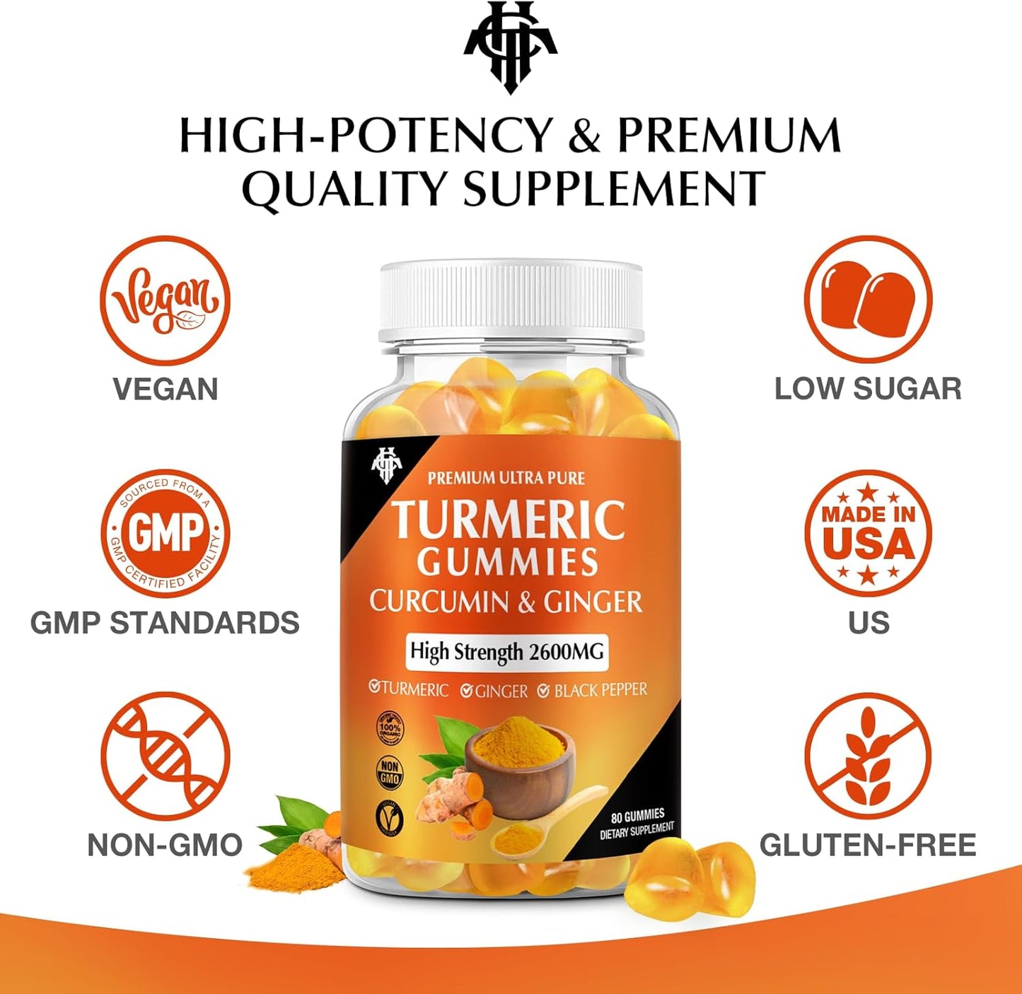 2 Pack CHANUBITO Turmeric Curcumin Gummies with Ginger & Black Pepper - Immune Support for Adults - Vegan, Gluten Free - Healthy Skin & Muscle Support