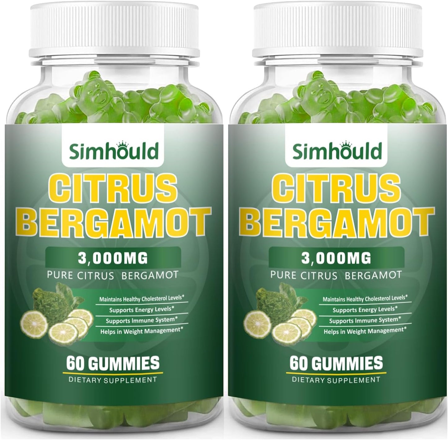 2 Pack Citrus Bergamot Gummies - 3000MG Extract Supplement for Cholesterol, Immune Support, Anti-Aging - Vegan, Sugar-Free - 120 Count