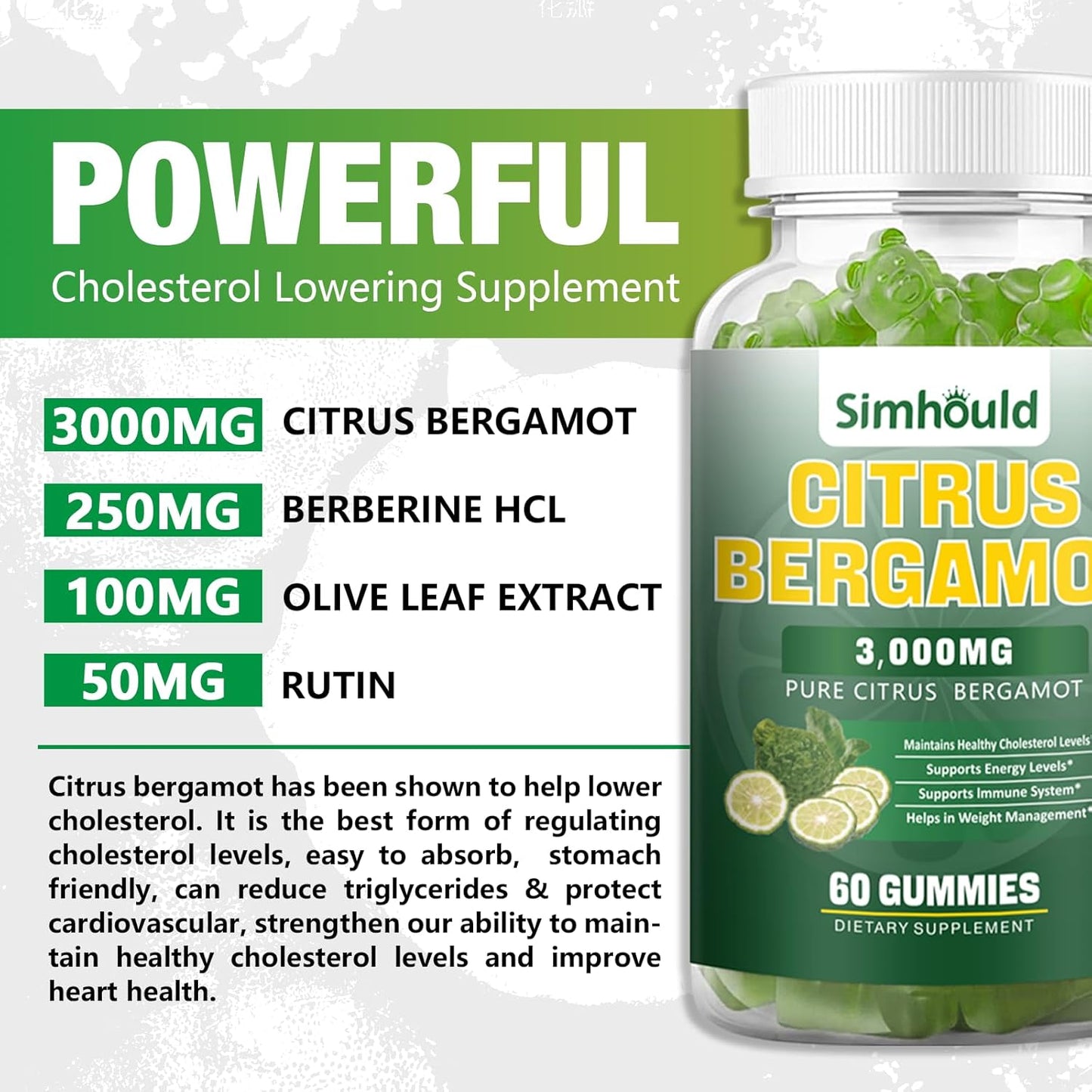 2 Pack Citrus Bergamot Gummies - 3000MG Extract Supplement for Cholesterol, Immune Support, Anti-Aging - Vegan, Sugar-Free - 120 Count