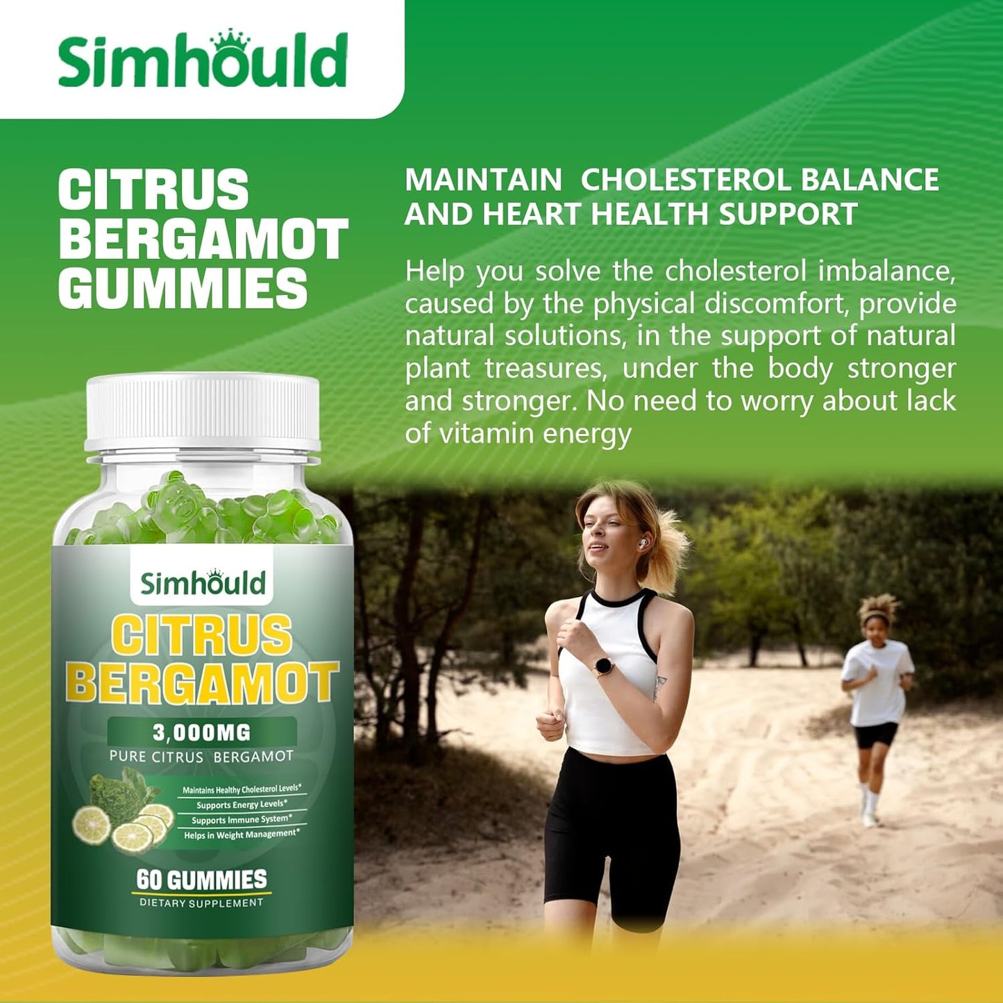 2 Pack Citrus Bergamot Gummies - 3000MG Extract Supplement for Cholesterol, Immune Support, Anti-Aging - Vegan, Sugar-Free - 120 Count
