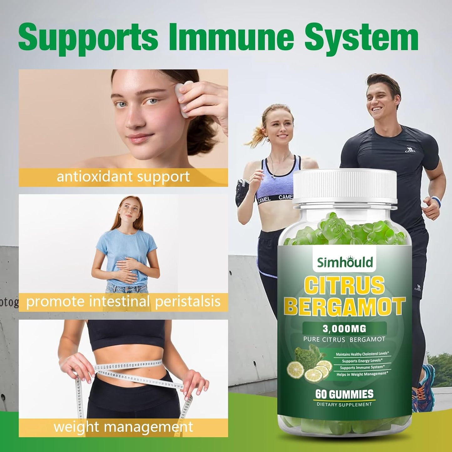2 Pack Citrus Bergamot Gummies - 3000MG Extract Supplement for Cholesterol, Immune Support, Anti-Aging - Vegan, Sugar-Free - 120 Count