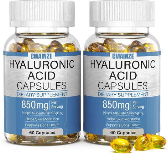 2-Pack CMAINZE Hyaluronic Acid Capsules, 850mg, Supports Skin & Joint Health, Highly Bioavailable, 60 Capsules