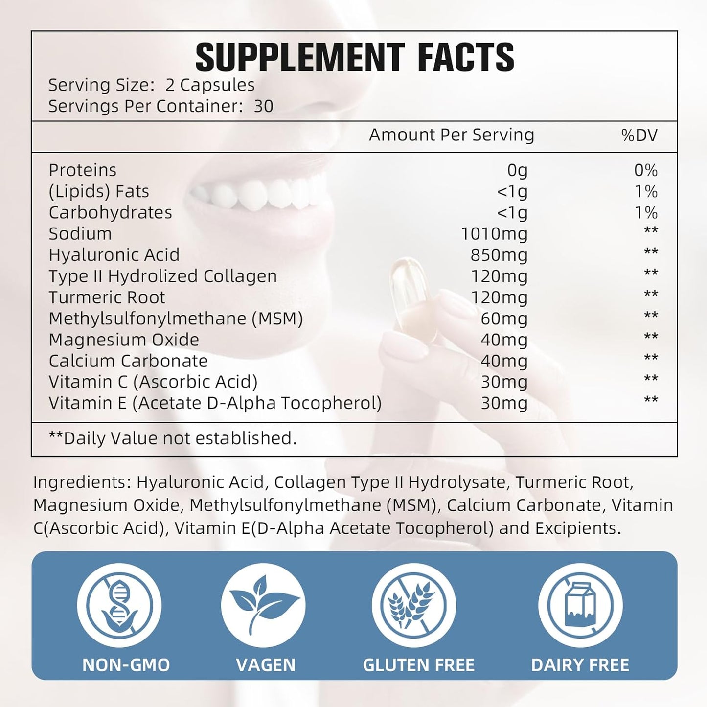 2-Pack CMAINZE Hyaluronic Acid Capsules, 850mg, Supports Skin & Joint Health, Highly Bioavailable, 60 Capsules