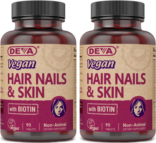 2-Pack DEVA Vegan Hair, Nails & Skin Supplement - 90 Tablets with 500 mcg Biotin