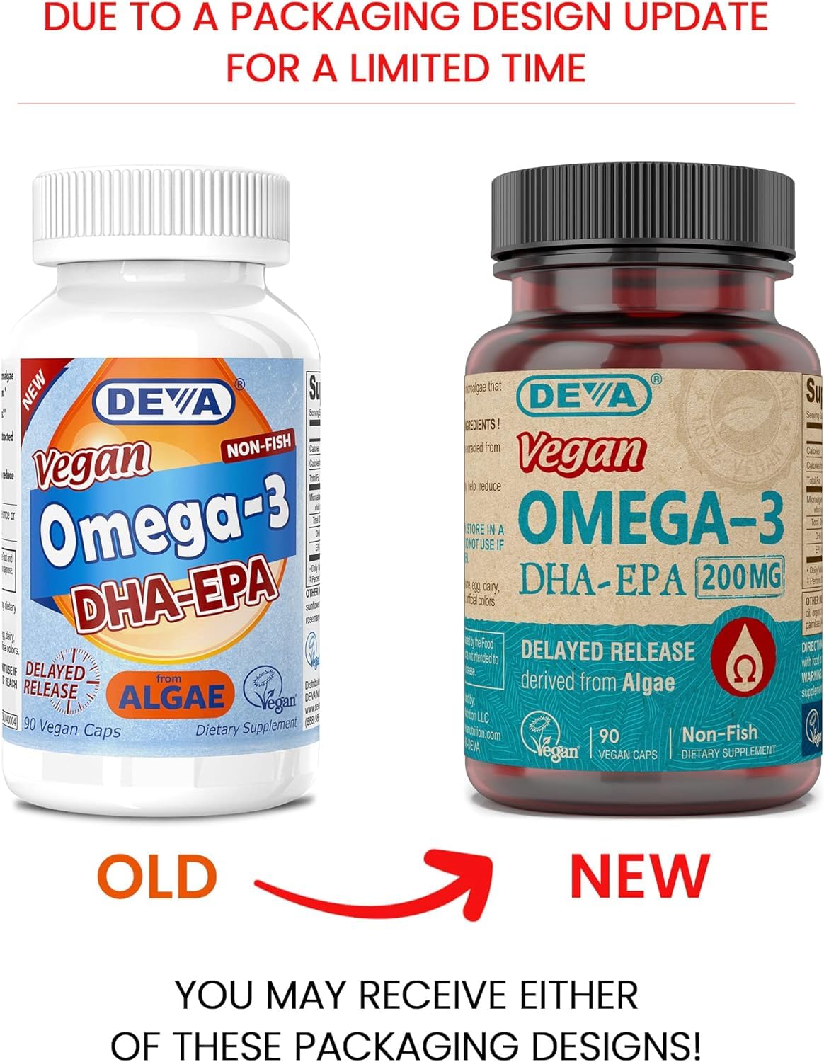 2-Pack DEVA Vegan Omega-3 DHA-EPA Capsules, Delayed Release, 90 Capsules Each, Made from Micro Algae