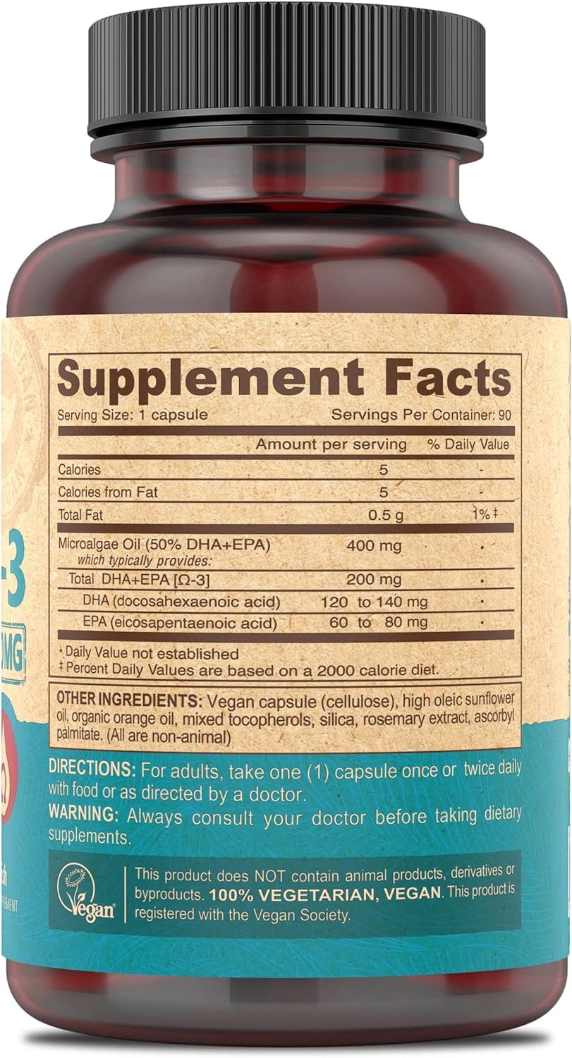 2-Pack DEVA Vegan Omega-3 DHA-EPA Capsules, Delayed Release, 90 Capsules Each, Made from Micro Algae