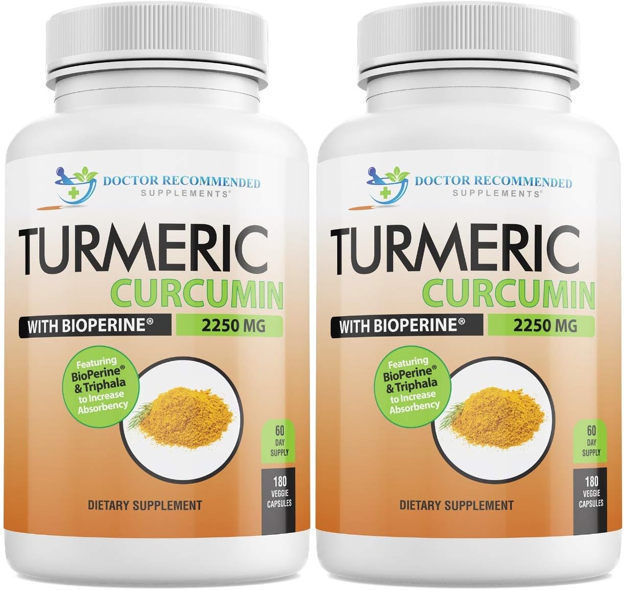2-Pack Doctor Recommended Turmeric Curcumin with Bioperine - 360 Veg Capsules - 2250mg 95% Curcuminoids with Black Pepper and Triphala