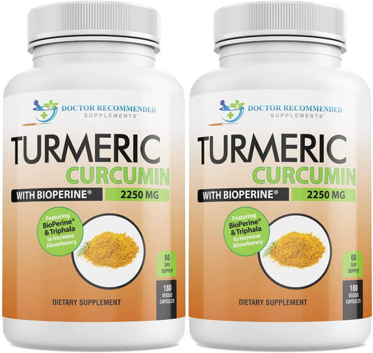 2-Pack Doctor Recommended Turmeric Curcumin with Bioperine - 360 Veg Capsules - 2250mg 95% Curcuminoids with Black Pepper and Triphala