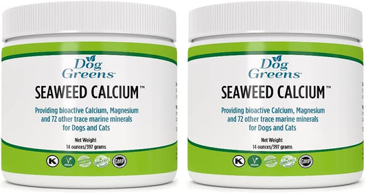 2 Pack Dog Greens Seaweed Calcium Powder 14oz - Essential Pet Supplement for Raw or Homemade Foods - Cleaner Calcium Source than Bone Meal or Eggshell Powder