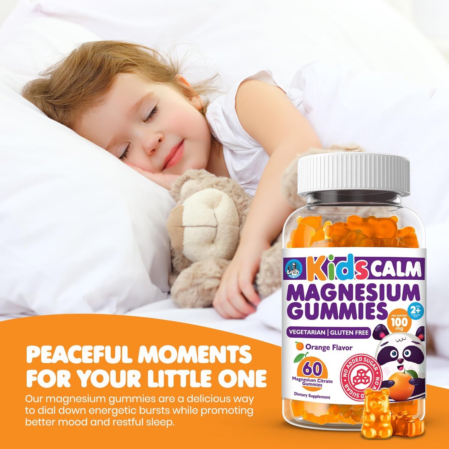 2-Pack Dr. Moritz Orange Flavored Sugar-Free Magnesium Citrate Gummies for Kids and Adults - Non-GMO - 120 Count