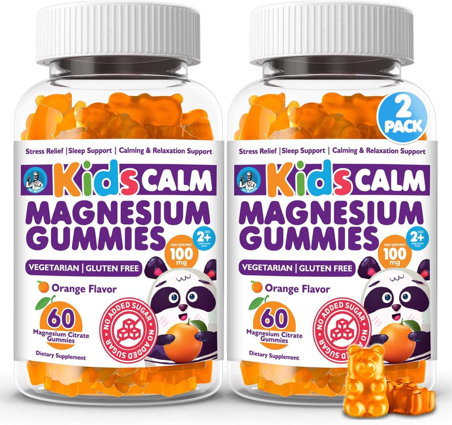 2-Pack Dr. Moritz Orange Flavored Sugar-Free Magnesium Citrate Gummies for Kids and Adults - Non-GMO - 120 Count